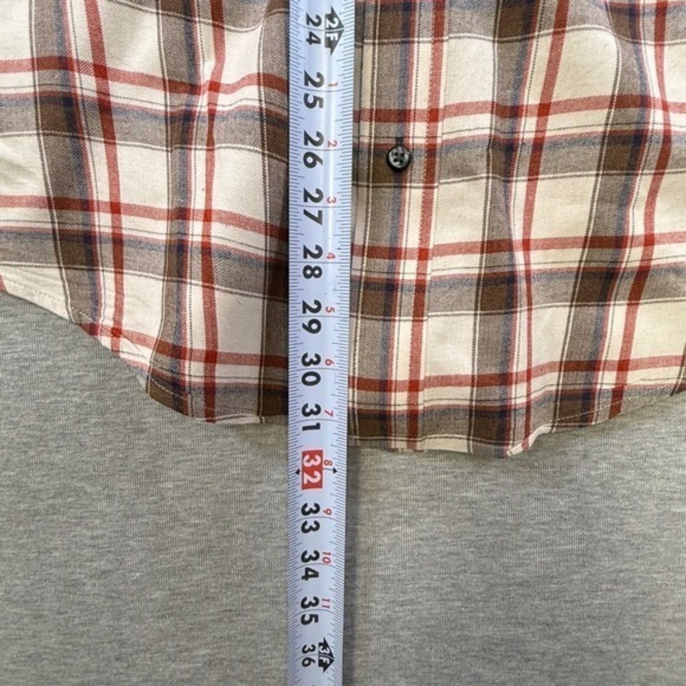 St‎ Johns Bay Mens Large Plaid Button Down Shirt Brown Red Cotton Herringbone - Picture 5 of 7